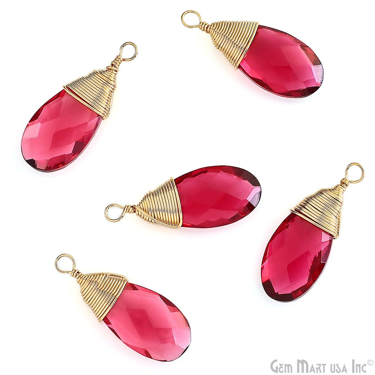 Pears Drop Pendant, Gold Wire Wrapped Single Bail 25x10mm, Gemstone Connector Bracelet Charm, GemMartUSA (50596)